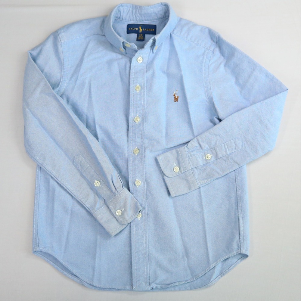 Ralph Lauren Chambray Oxford Button Down Shirt Kids Size S 8 Light Blue LS Pony